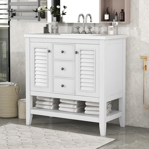 Bathroom Vanity with Ceramic Basin 36" (White)