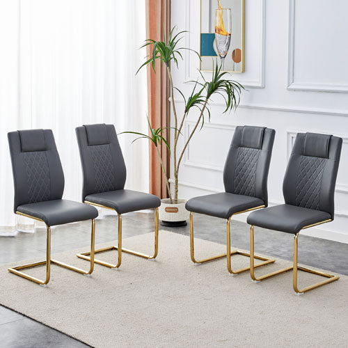 Grid High Back Dining Chairs w/ Metal Base 4pcs (Grey/Gold)