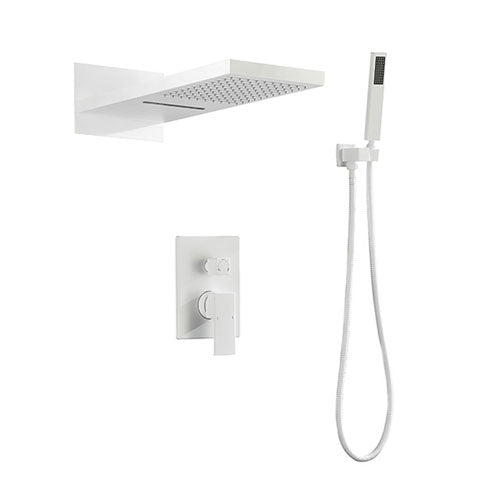 Shower System w/ Waterfall Rainfall Shower Head (White)