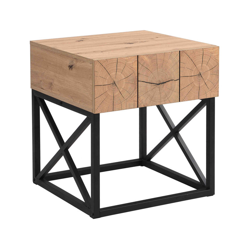 21.65'' Metal & Wood Night Stand Bedside Table with Drawer