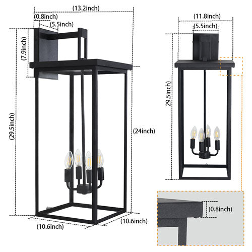 4-Bulbs Outdoor Wall Light (Black)