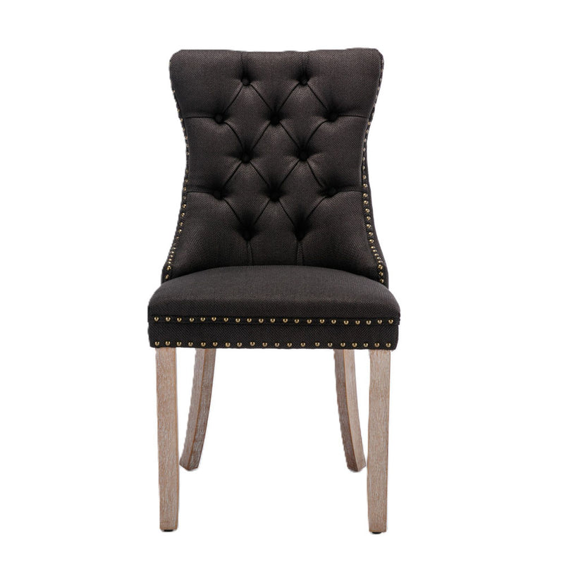 Solid Wood Tufted Linen Chair with Wooden Legs 2pcs