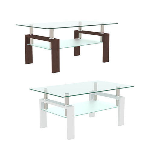 Double Layer Glass Coffee Table w/ Metal Legs