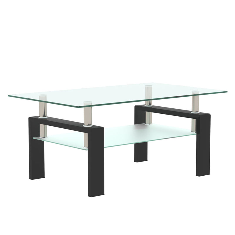 Double Layer Glass Coffee Table w/ Metal Legs