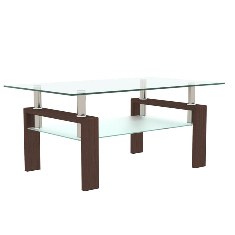 Double Layer Glass Coffee Table w/ Metal Legs