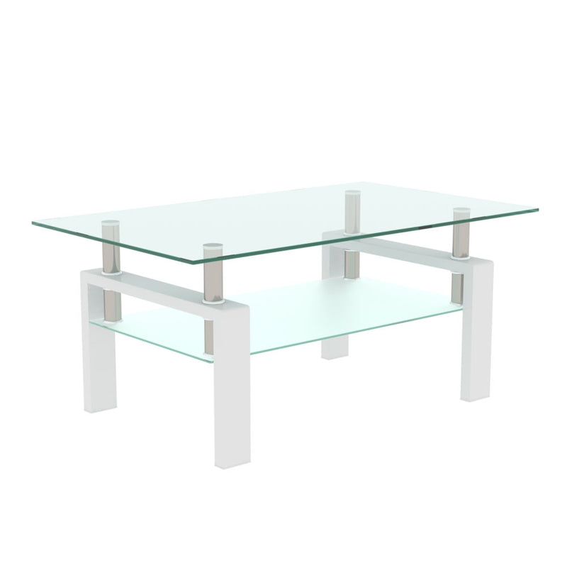 Double Layer Glass Coffee Table w/ Metal Legs