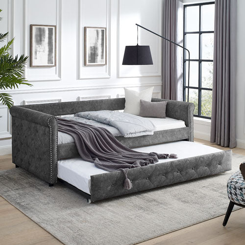 Elegant Full Size Daybed with Backrest & Armrests (Grey)