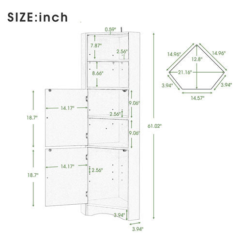 Tall Corner Bathroom Cabinet with Adjustable Shelves (White)