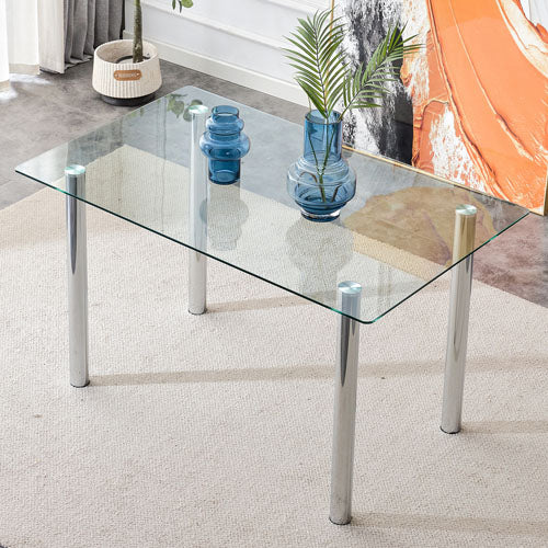 Minimalist Rectangular Glass Desktop with Silver Metal Legs