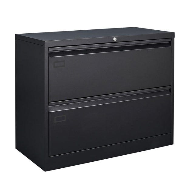 2 Drawer Lateral Metal Filing Cabinet (Black)