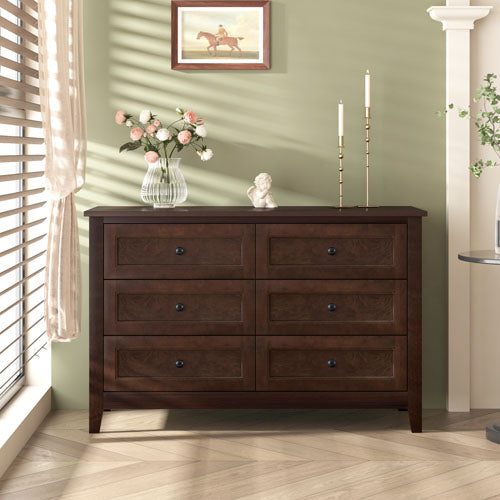 6 Drawers Wood Accent Stylish Dresser Chest (Auburn)