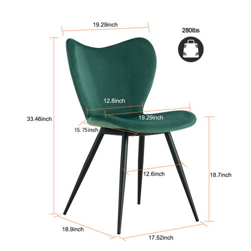 Dark Green Velvet Dining Chair with Metal Legs (Set of 2)