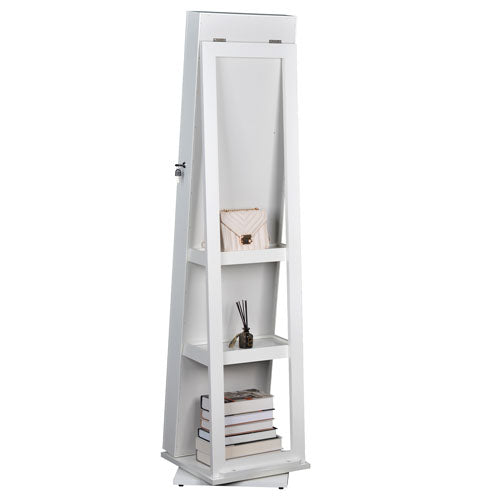 Full-Length Mirror & Lockable Jewelry Organizer (White)