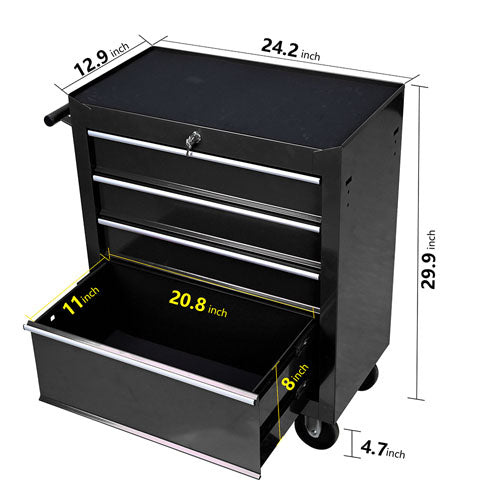 4-Drawer Tool Cart with Wheels (Black)