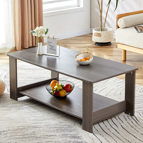 Textured Living Room Center Coffee Table with Storage (Grey)