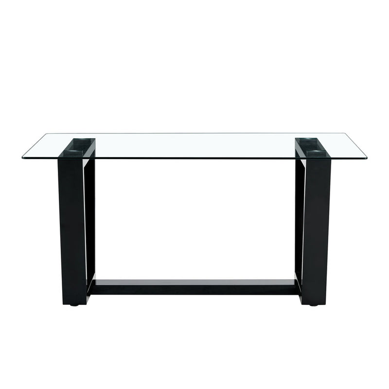 Mesa de vidrio rectangular con soporte trapezoide