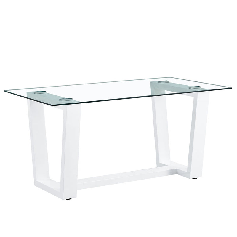 Mesa de vidrio rectangular con soporte trapezoide