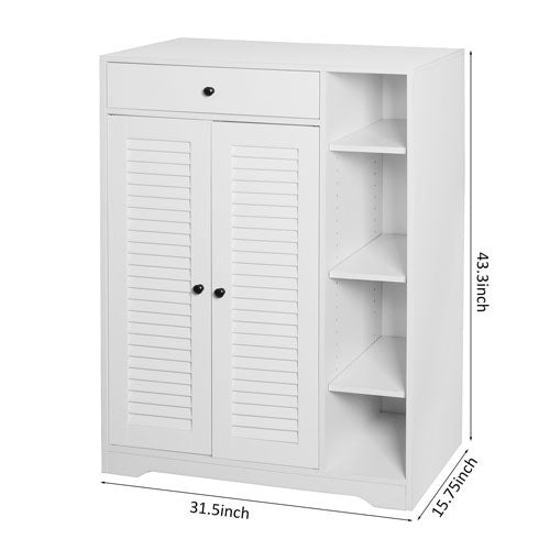 Freestanding Shoe Rack with 2 Shutter Door (White)