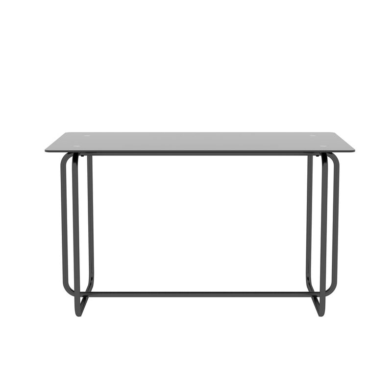 Mesa de comedor de vidrio rectangular con marco de metal