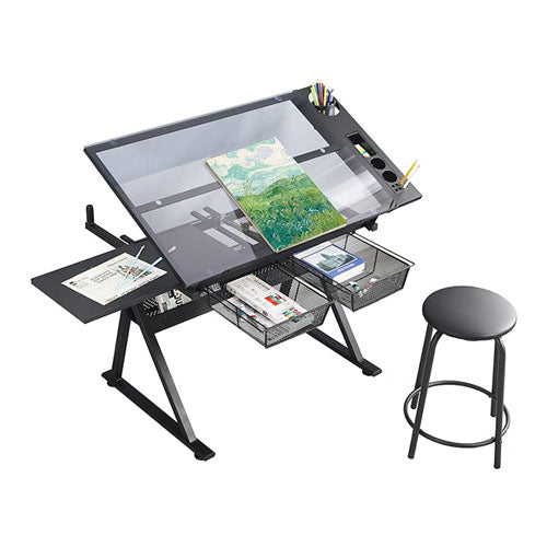 Adjustable Drafting Table w/ Stool & 2 Metal Drawers