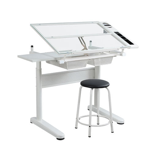 Adjustable Drafting Table w/ Stool & 2 Metal Drawers