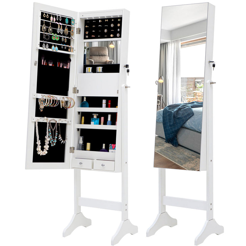 Body Mirror w/ Jewelry Cabinet & LED Lights & Stand