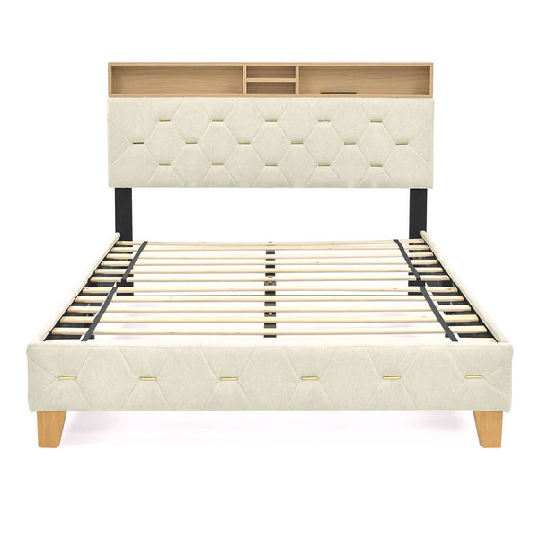 12 Slats Queen-Sized Bedframe with Upholstered Headboard