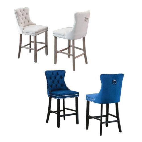 Tufted Velvet Bar Stool w/ Wooden Legs 2pcs