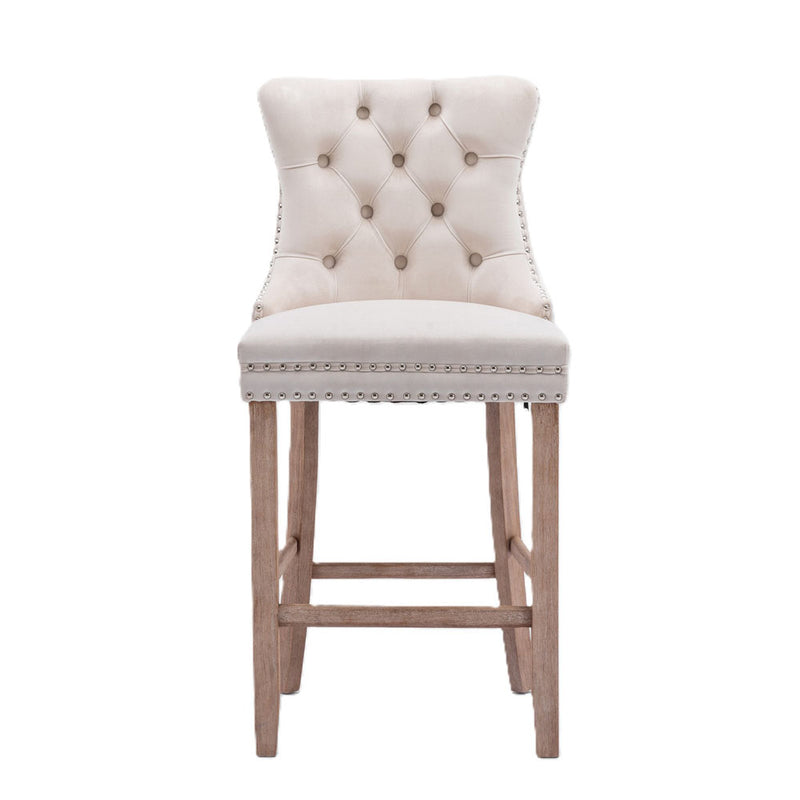 Tufted Velvet Bar Stool w/ Wooden Legs 2pcs