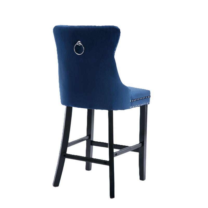 Tufted Velvet Bar Stool w/ Wooden Legs 2pcs