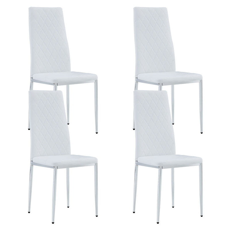 Checkered Armless High Back Padded Dining Chairs 4pc (White)