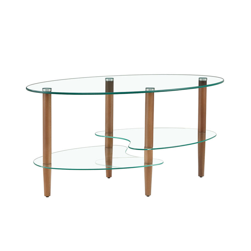 3 Layered Transparent Glass Oval Modern Coffee Table (Brown)