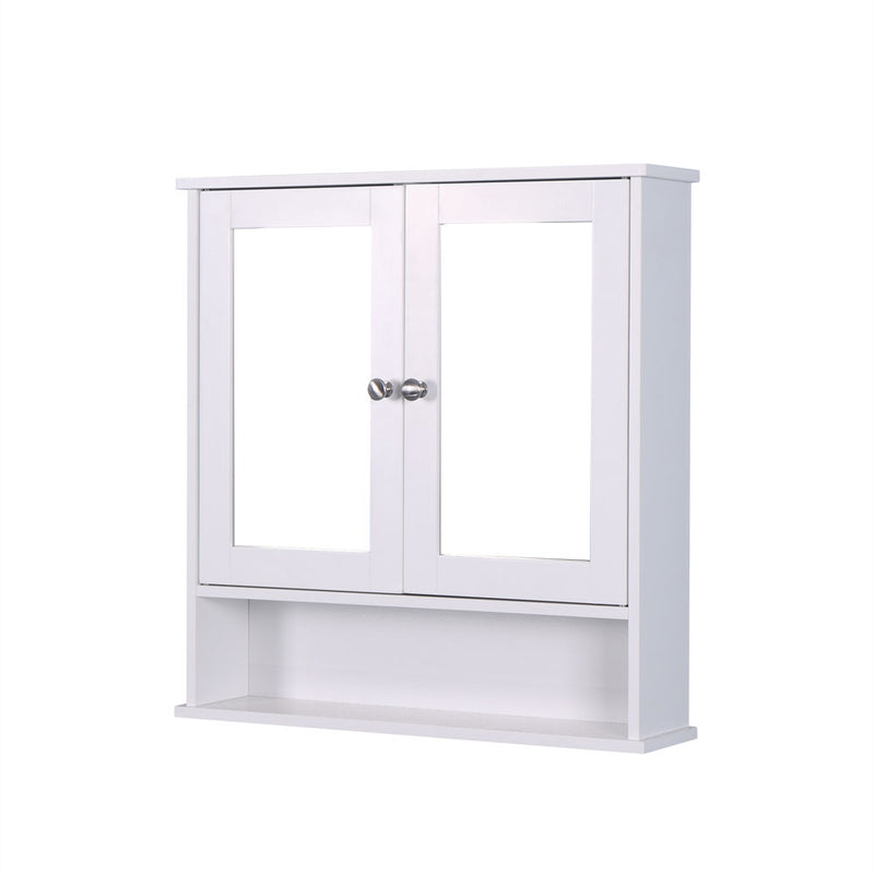 Bathroom Cabinet w/ 2 Mirror Door & Adjustable Shelf (White)