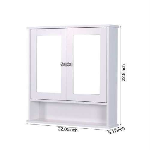 Bathroom Cabinet w/ 2 Mirror Door & Adjustable Shelf (White)