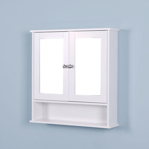 Bathroom Cabinet w/ 2 Mirror Door & Adjustable Shelf (White)