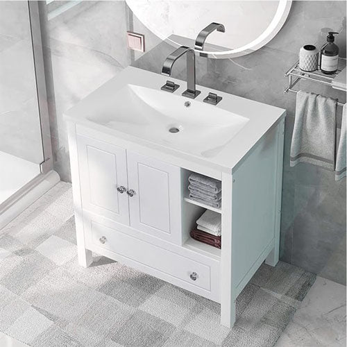 Solid Wood Bathroom Vanity Base (White)