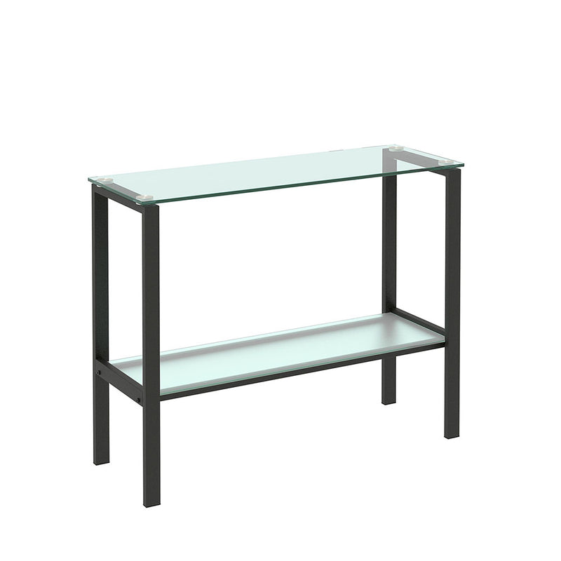 Double Layer Glass Rectangular Console Center Table (Black)