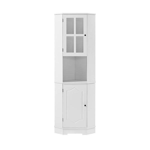 Tall Corner Cabinet w/ Glass Door & Adjustable Shelf (White)