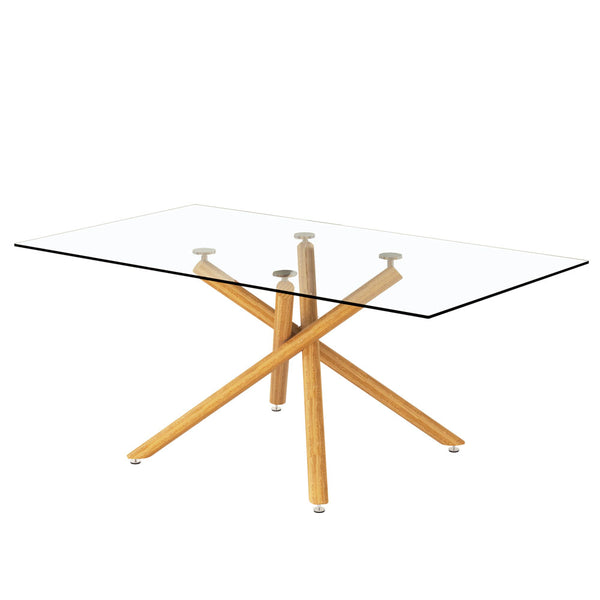 6-8 Seater Dining Table with Glass Top & Single Metal Legs