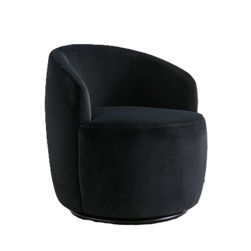 Velvet Swivel Barrel Chair with Black Metal Ring