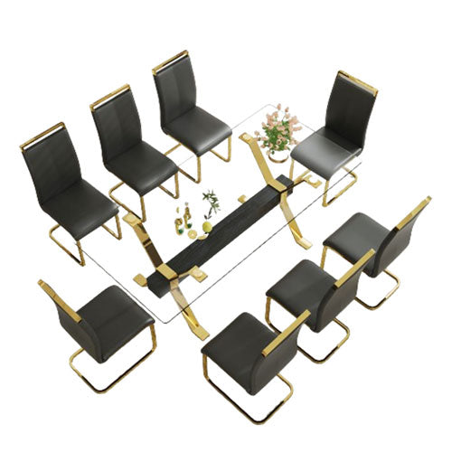 Modern Tempered Glass Table & 8 Dining Chair