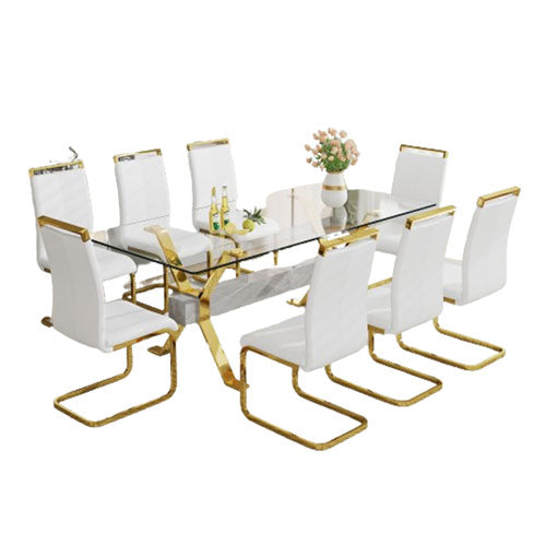 Modern Tempered Glass Table & 8 Dining Chair