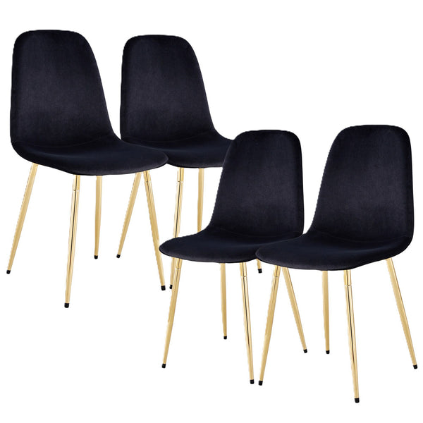 Mid-Century Velvet Upholstered Chairs w/ Gold Legs (Black)