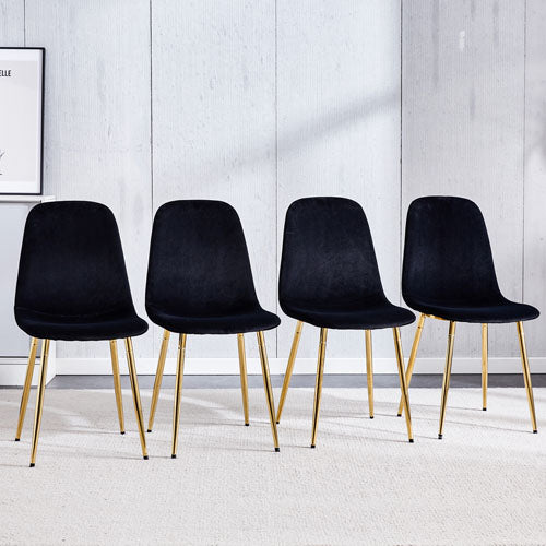 Mid-Century Velvet Upholstered Chairs w/ Gold Legs (Black)