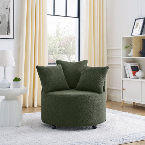 Teddy Fabric Accent Sofa Chair with 3 Pillows (Green)