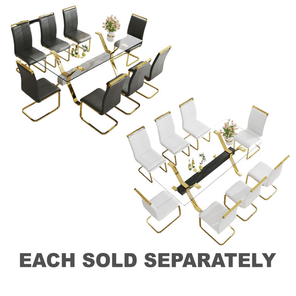 Tempered Glass Table w/ 8 Gold Plated Dining Chair