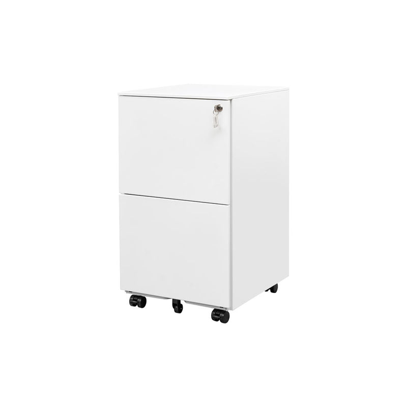 2 Drawers File Cabinet with Anti-Tilt Wheels & Lock (White)