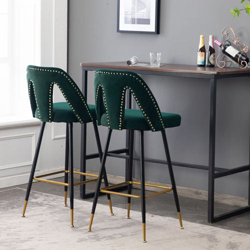 Gold Accent Swivel Velvet Bar Stools 2pc (Green)