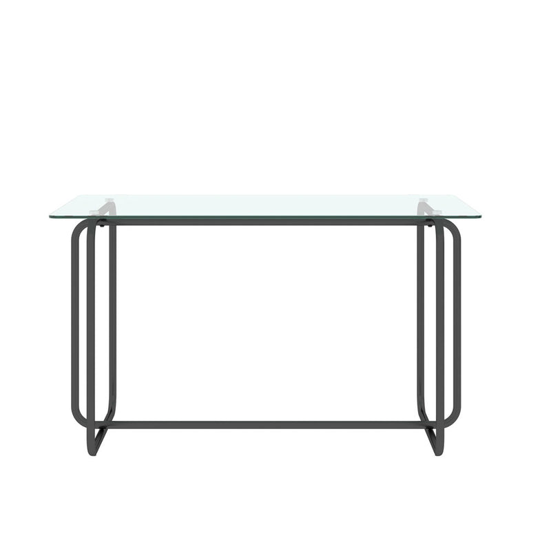 Mesa de comedor de vidrio rectangular con marco de metal