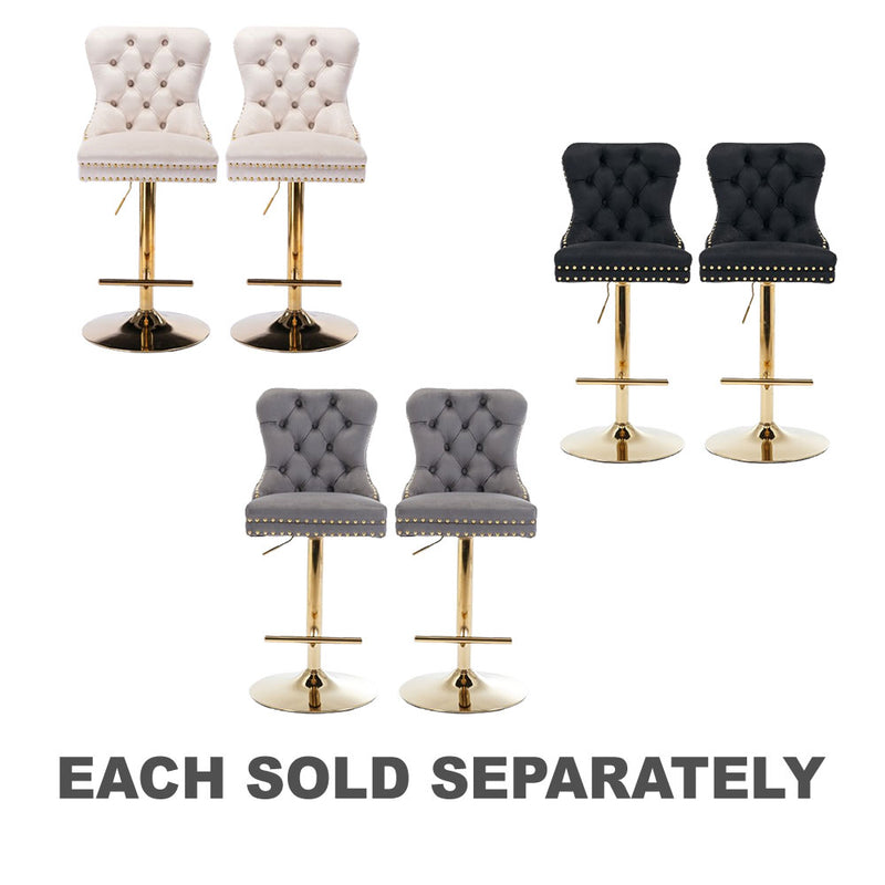 Adjustable Tufted Velvet Armless Bar Stools 2pcs